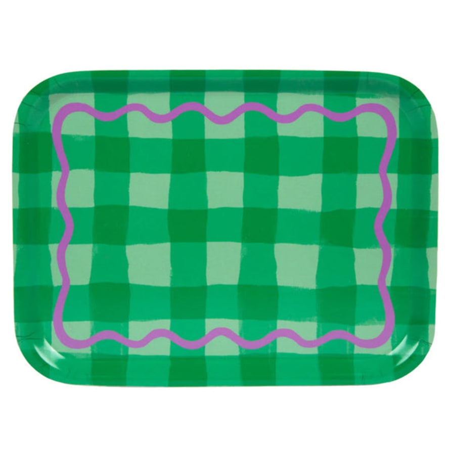 Talking Tables Green Gingham Wooden Serving Tray