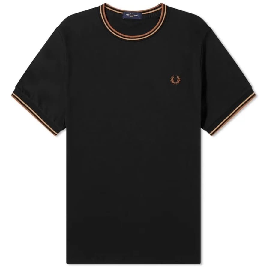 Fred Perry Twin Tipped Tee Black & Warm Stone