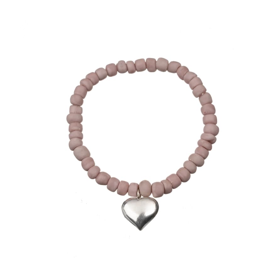 Just Trade  Light Pink Beaded Heart Bracelet