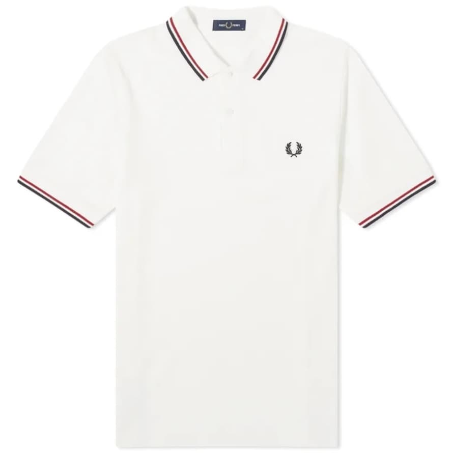 Fred Perry Fred Perry Slim Fit Twin Tipped Polo Snow White, Burnt Red & Navy