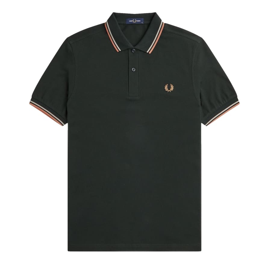 Fred Perry Fred Perry Slim Fit Twin Tipped Polo Night Green, Warm Grey & Light Rust