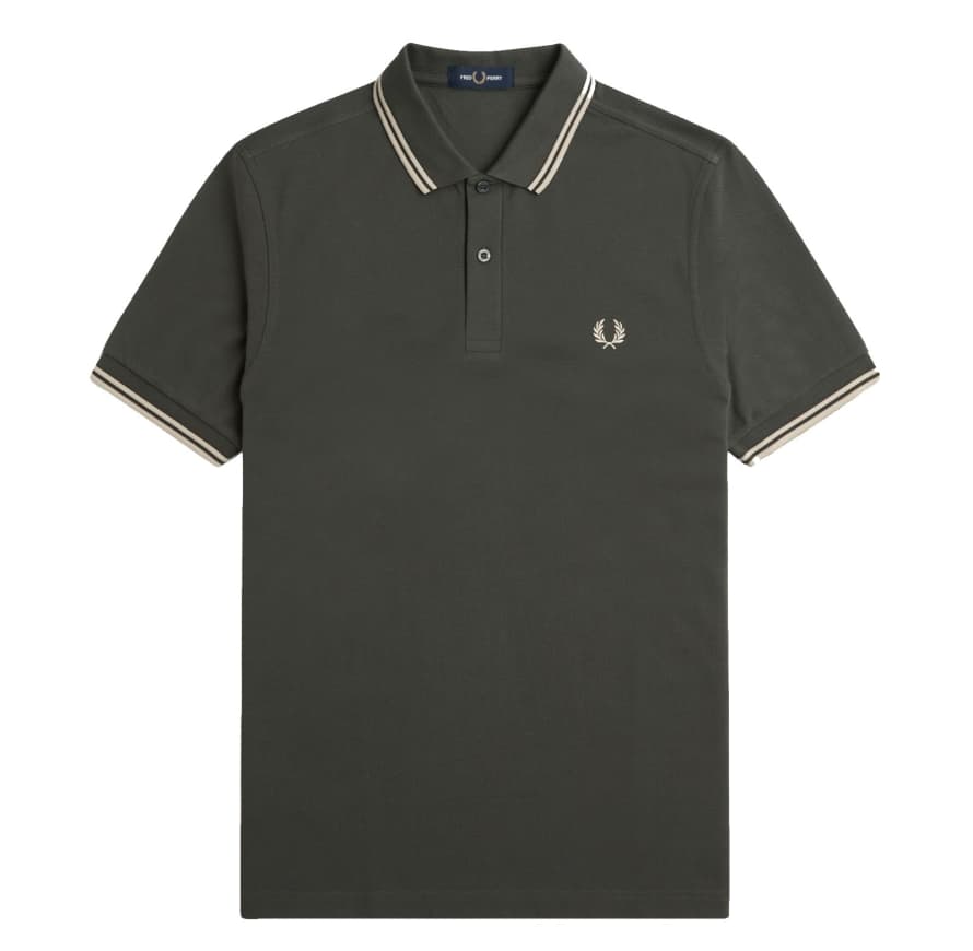 Fred Perry Fred Perry Slim Fit Twin Tipped Polo Field Green & Oatmeal