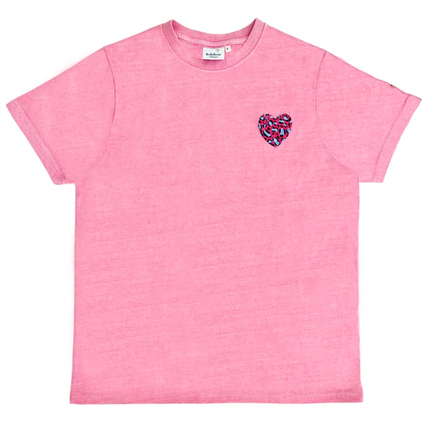 Rainbow Colours London Leopard Heart T-shirt Pink