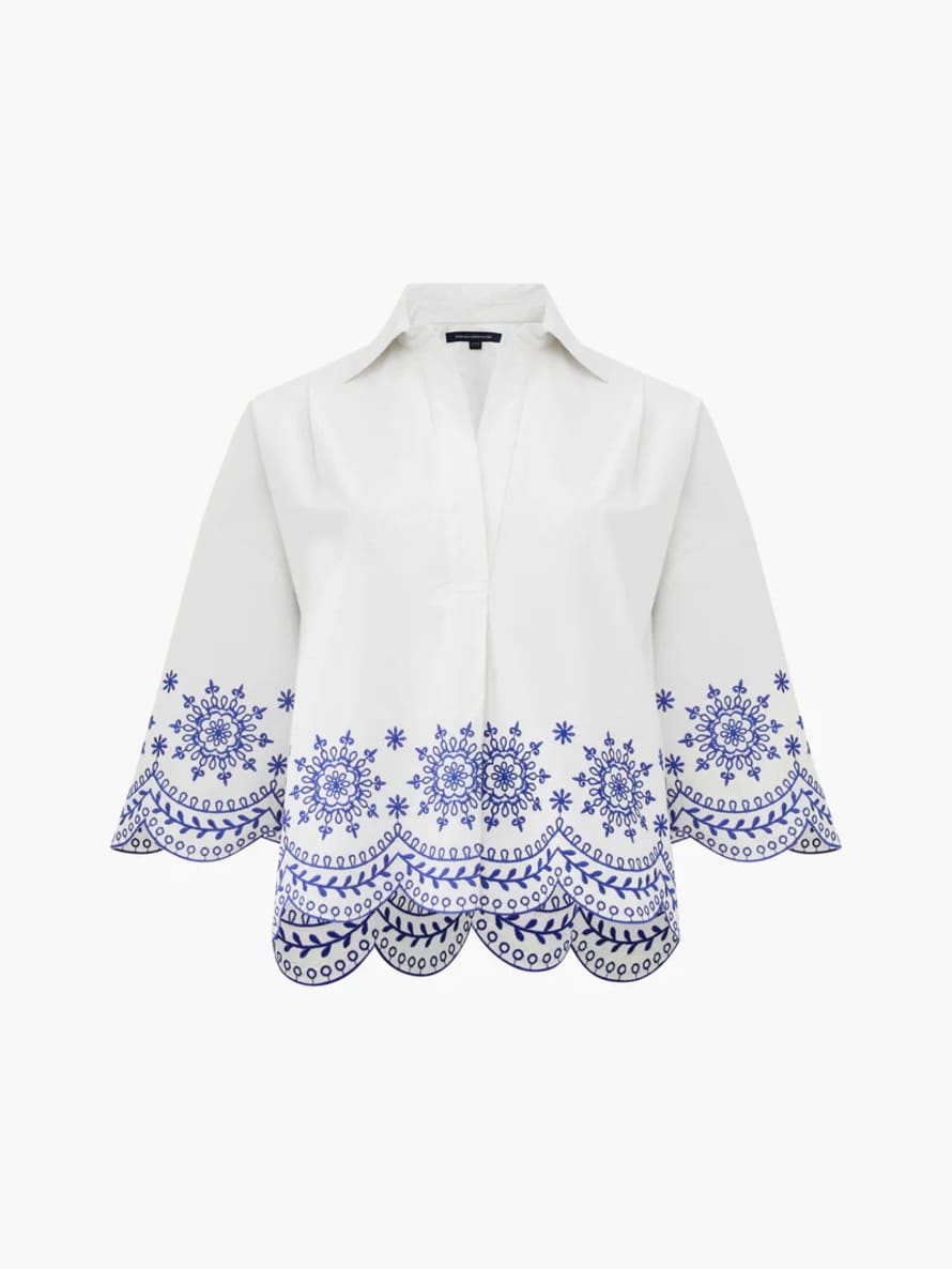 French Connection Alissa Cotton Embroid Popover | Linen White