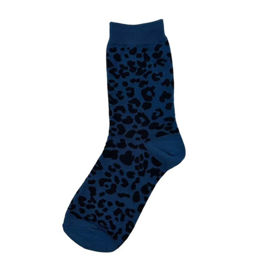 SIXTON LONDON Leopard Socks: Denim