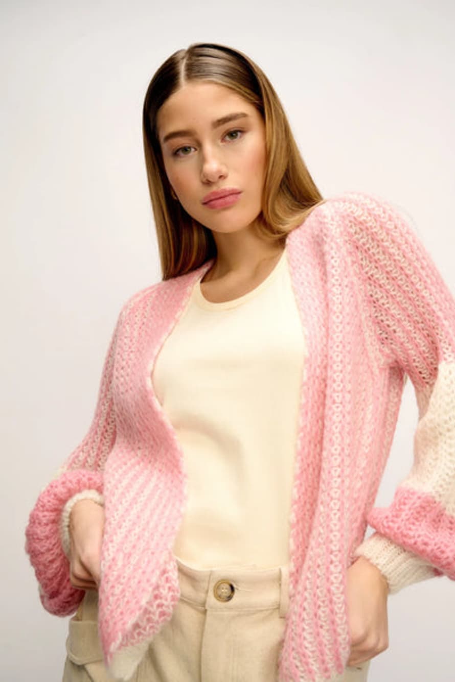 Noella Knit Cardigan - White And Rose