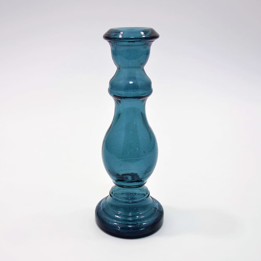 Recycled Glass Candlestick Holder - Blue 