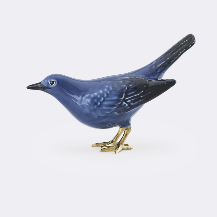 Laboratorio D’Estorias Ceramic Blackbird in Blue with Brass Legs and Horizontal Tail