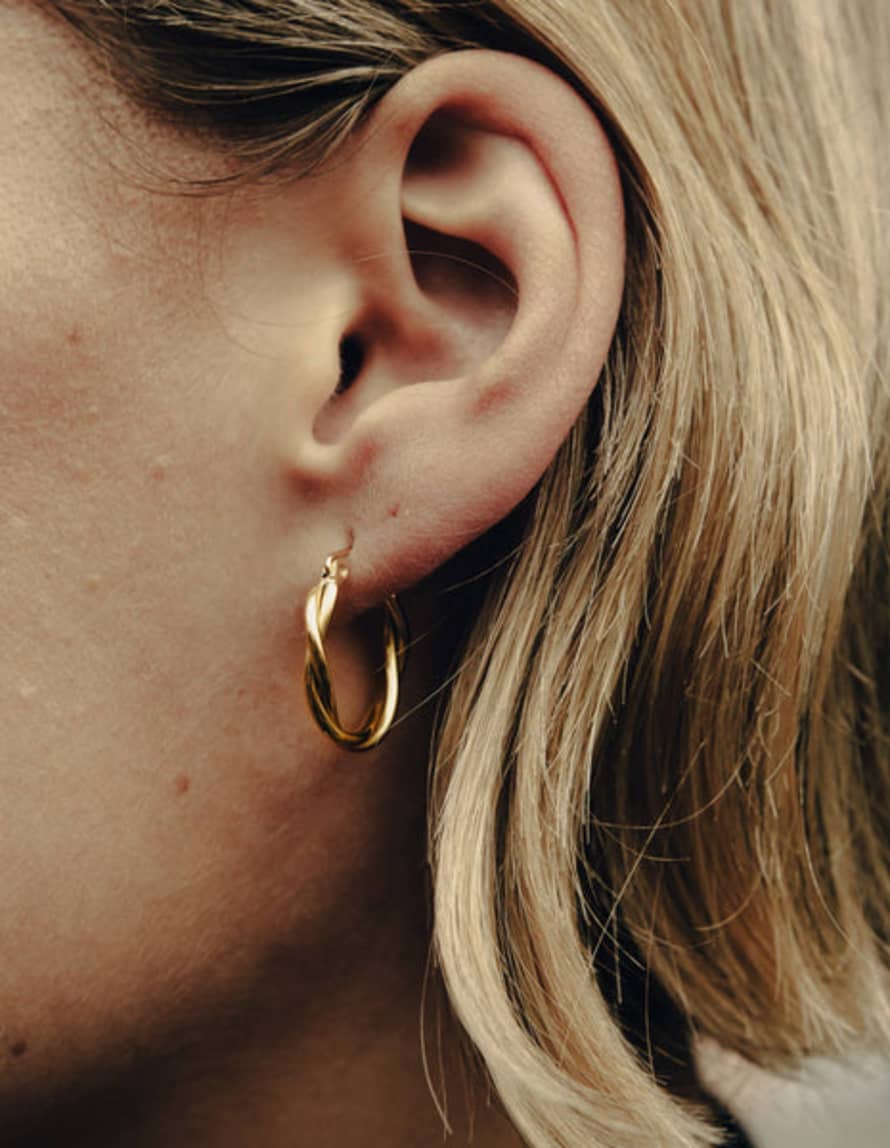 Nordic Muse Gold Medium Entwined Latch Hoop Earrings