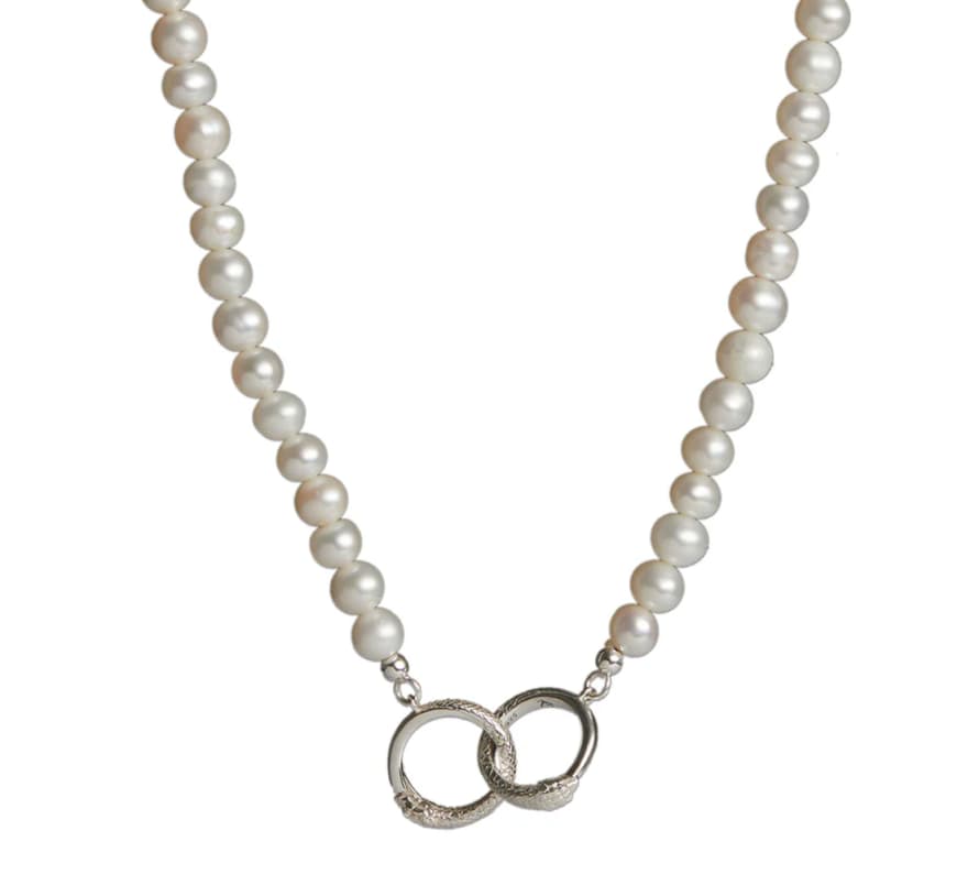 Rachel Entwistle Silver Ouroboros Pearl Necklace