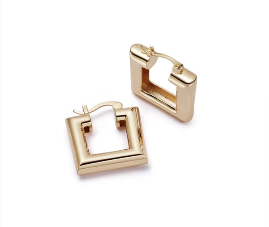 Daisy Jewellery Mini Chubby Square Hoops - 18ct Gold Plated