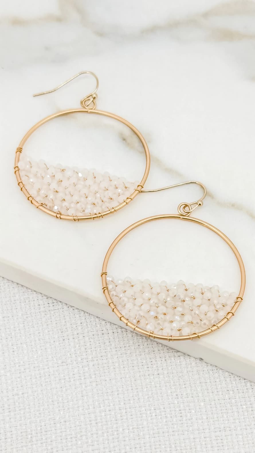 Envy Gold and White Faceted Crystal Hoop Earrings