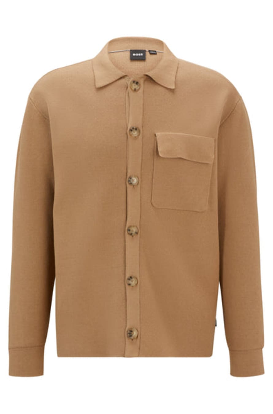 Hugo Boss Boss - C-delwino Open Beige Relaxed Fit Knitted Overshirt In Cotton 50519641 282