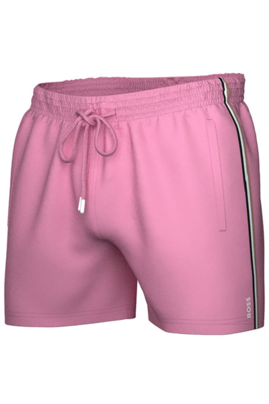Hugo Boss Boss - Iconic Swim Shorts With Stripe Detail In Pastel Pink 50528291 681