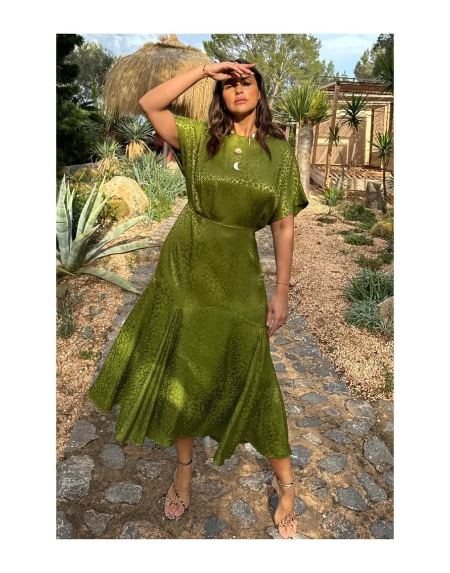 Never Fully Dressed Green Erin Monochromatic Print Dress