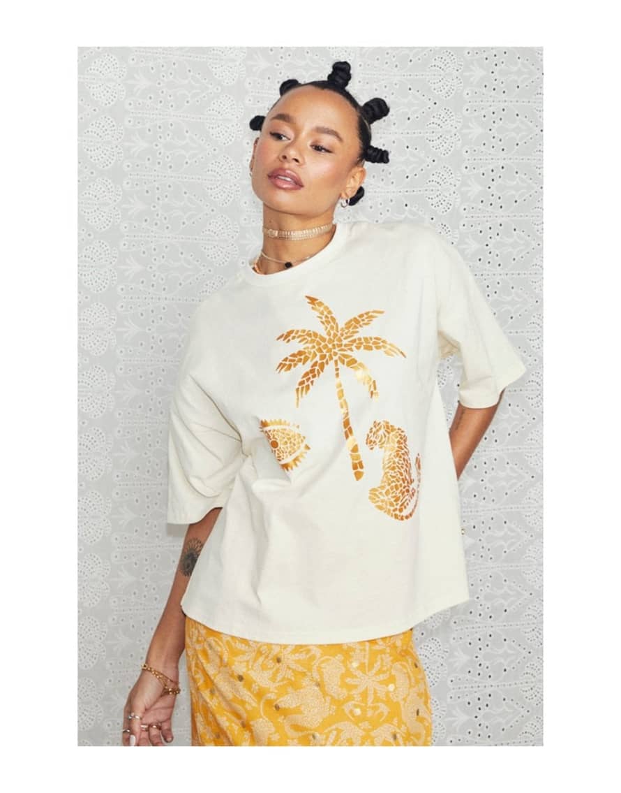 Never Fully Dressed Never Fully Dressed Mosaic Palm Tree T-shirt Size: L, Col: Cream