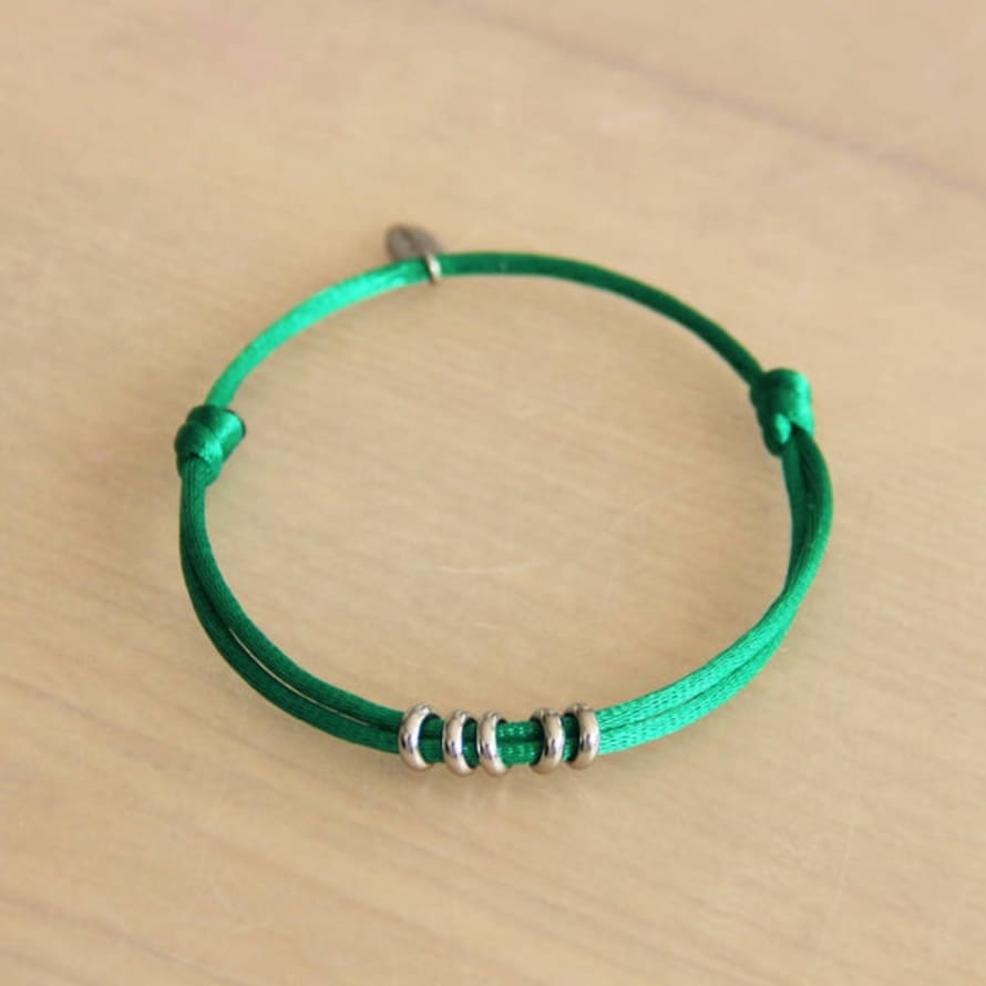 Bazou Satijnen Armband Met Ringen — Groen/zilver