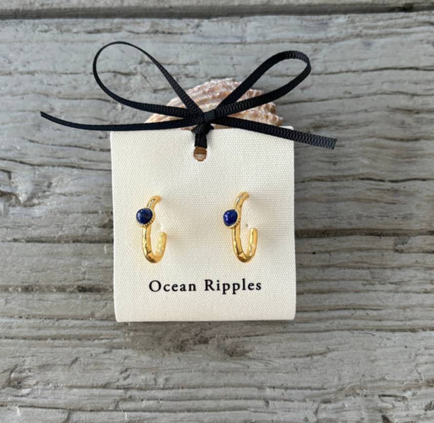 Ocean Ripples 18ct Gold Plated Lapis Lazuli Hook Earrings