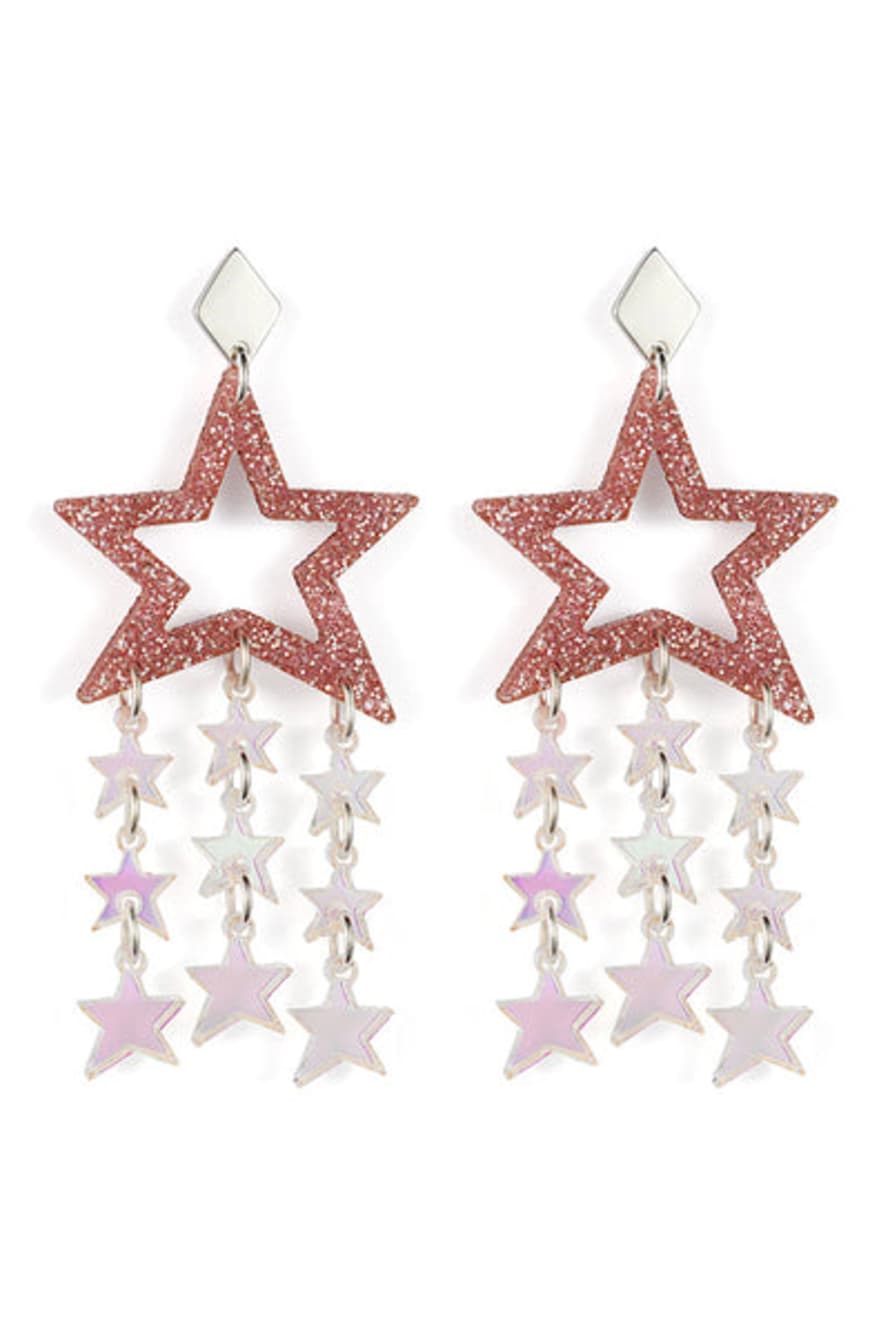 Toolally Star Chandelier Earrings - Pink Glitter & Iridescent