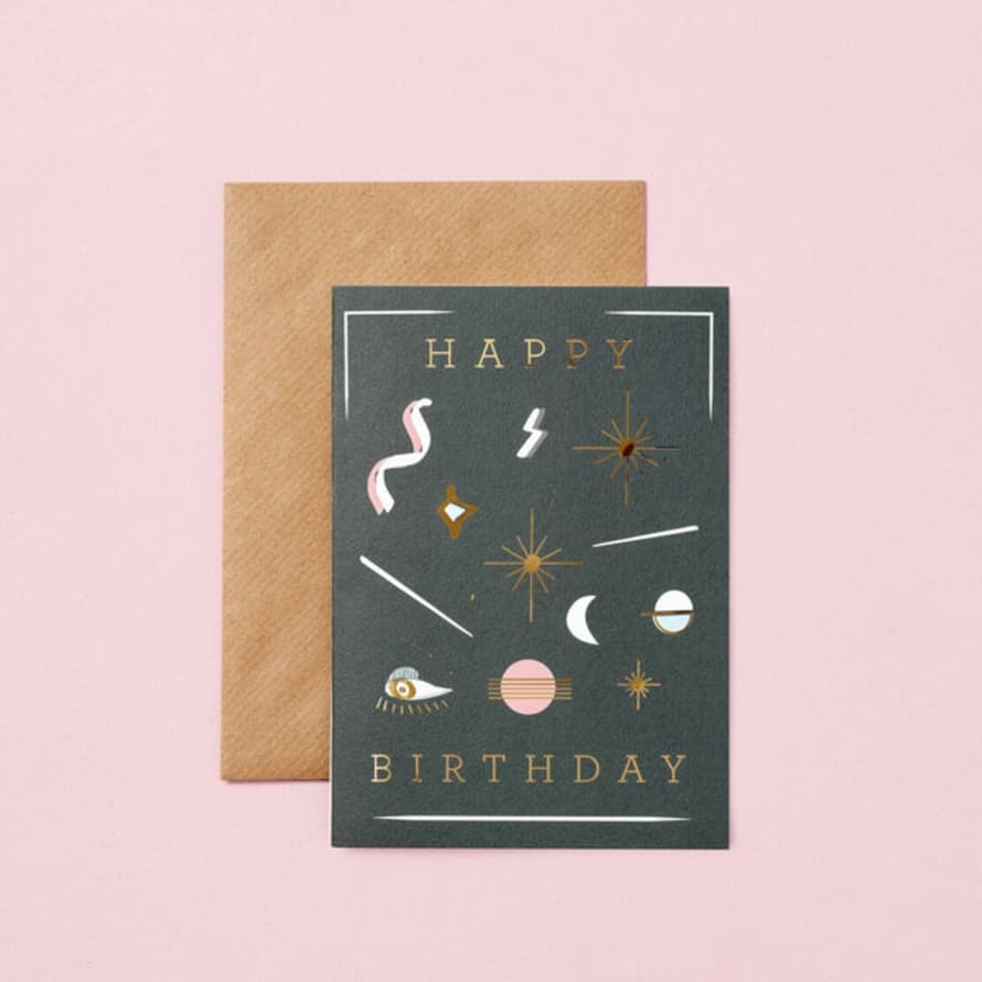 TYPE AND STORY. Gold Sun Happy Birthday Card