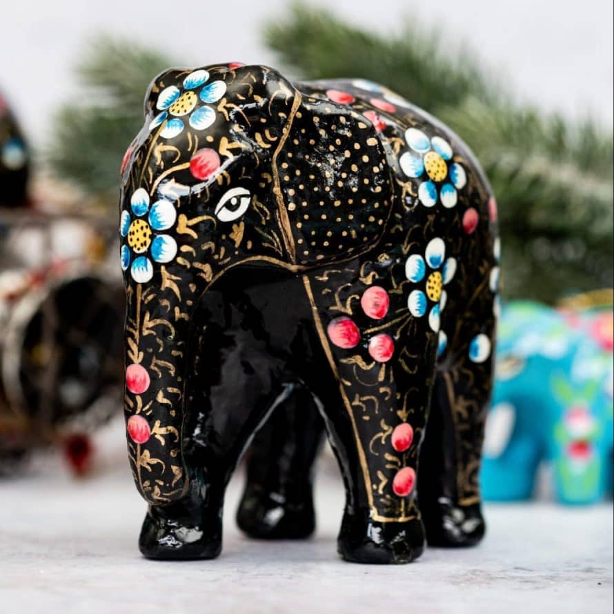 Bollywood Christmas Indian Black Floral Giant Elephant