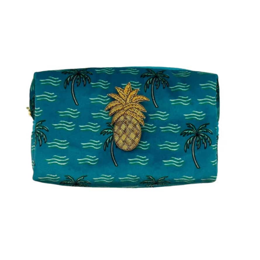 SIXTON LONDON Teal Palm Make-up Bag With A Palm Tree Brooch - Small