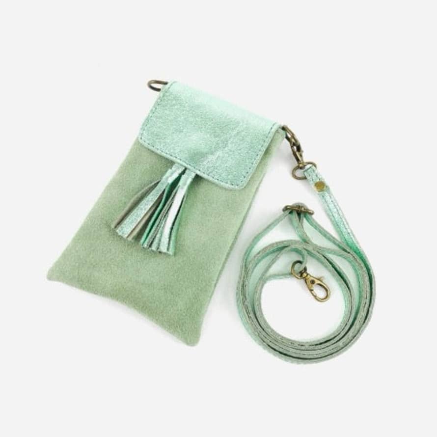 Marlon Small Suede And Leather Phone Friendly Handbag - Light Green