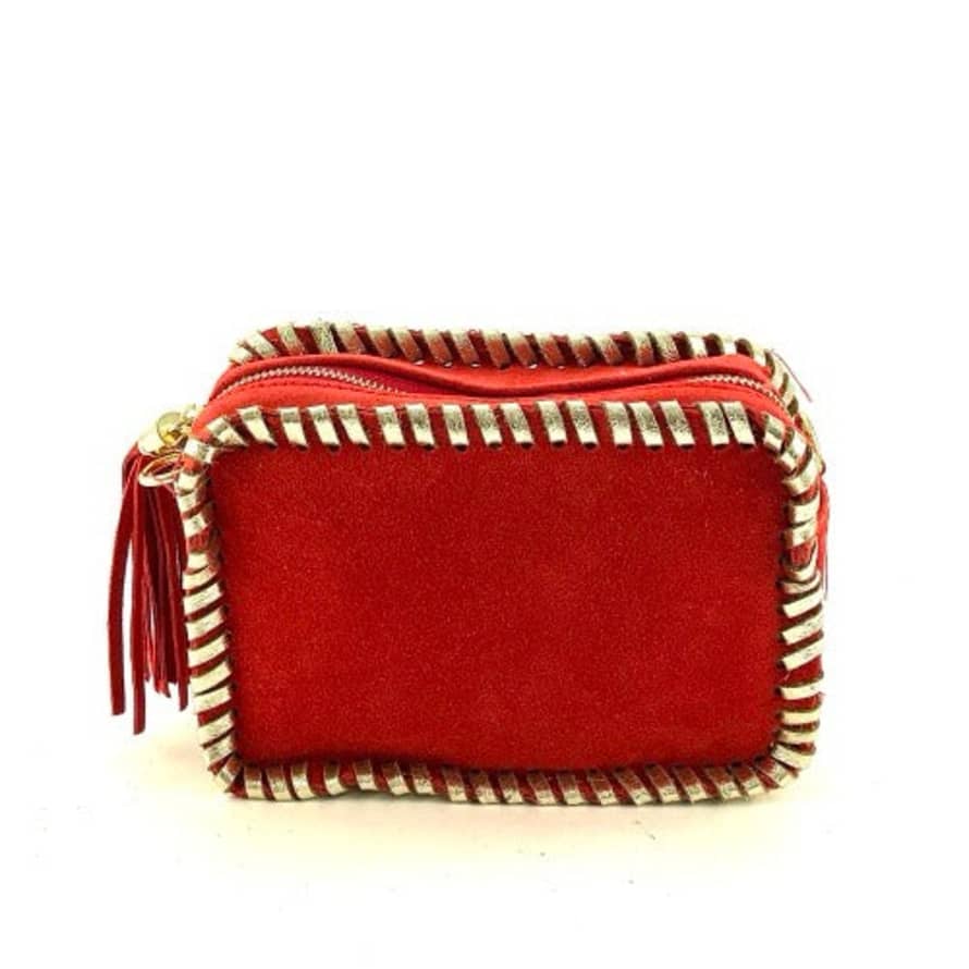 Marlon Saddle Stitch Leather Bag In Suede - Red