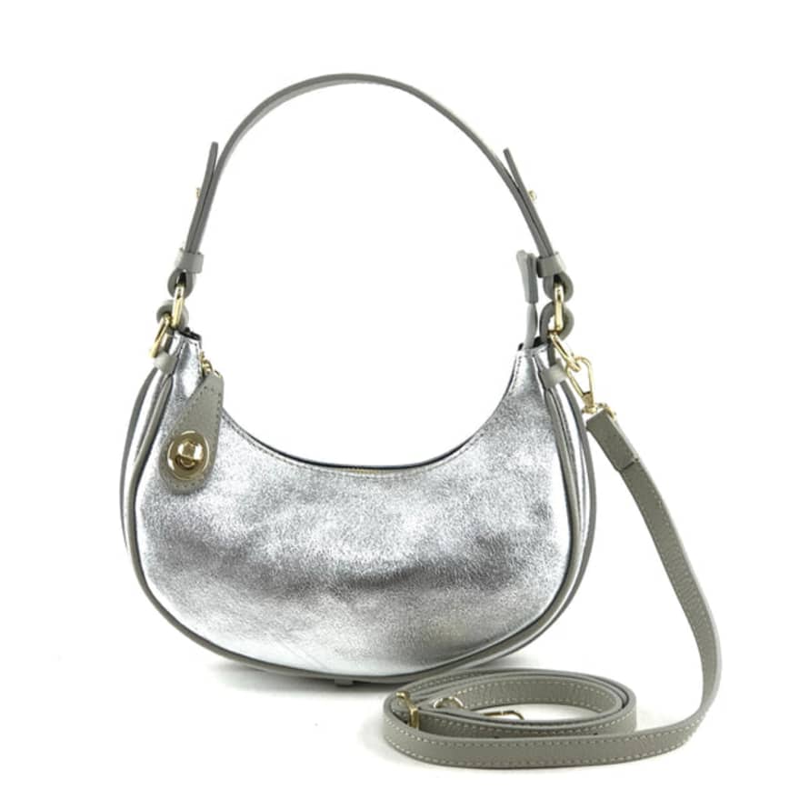 Marlon Metallic Leather Bi-colour Saddle Bag - Silver