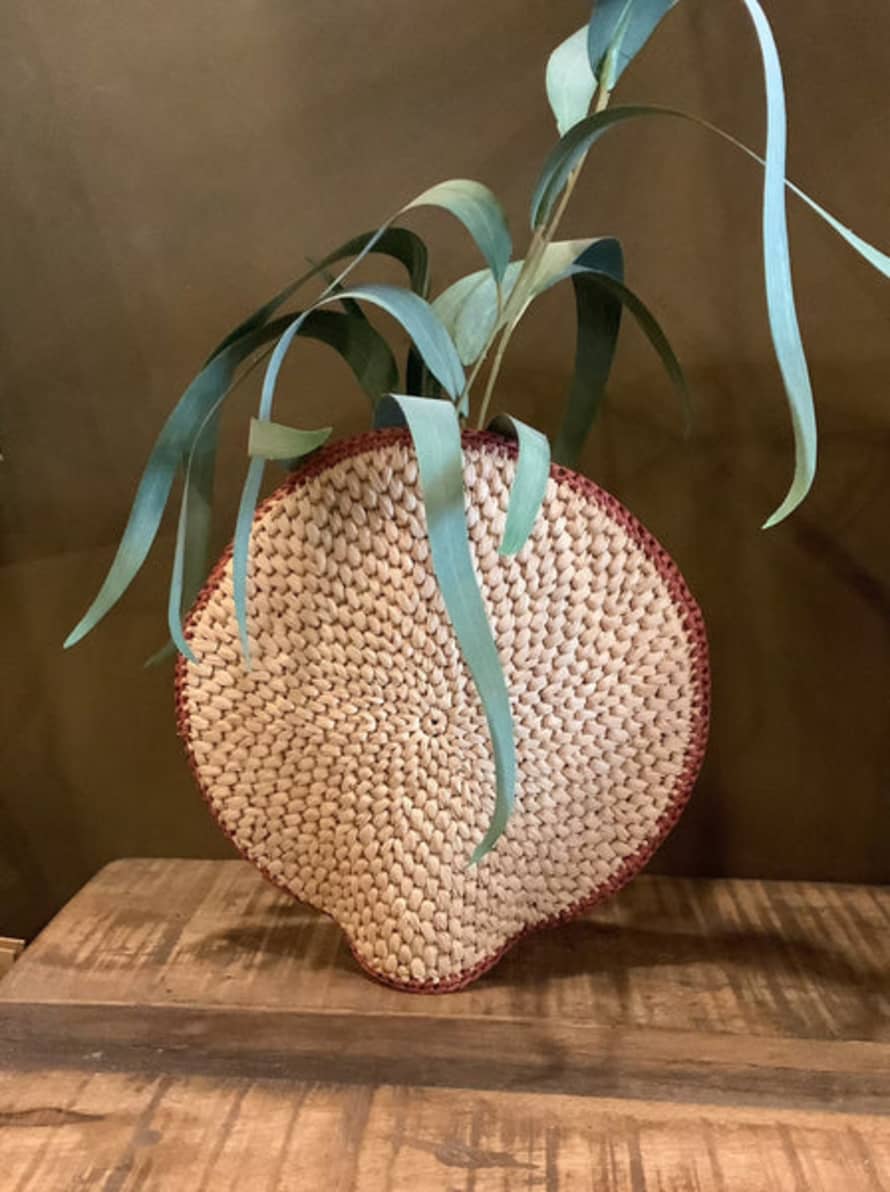 Domoina Handmade Round Raffia Basket Vase - Natural & Terracotta