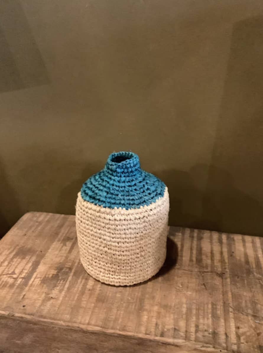 Domoina Small Woven Bud/bottle Vase - Teal Top