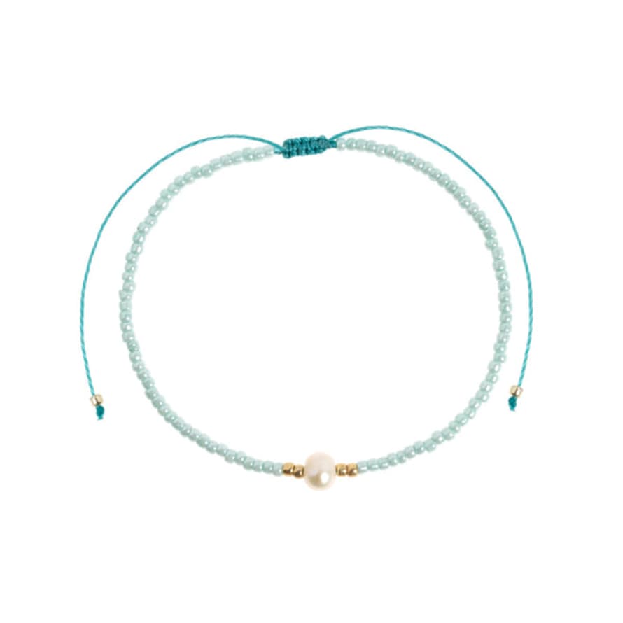 Timi Alba Turquoise Bead with Pearl Macrame Bracelet