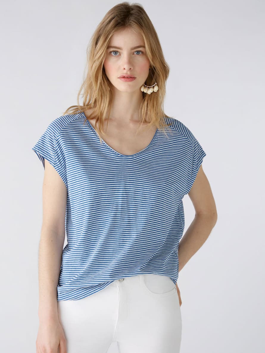 Oui Striped T-shirt Blue & White