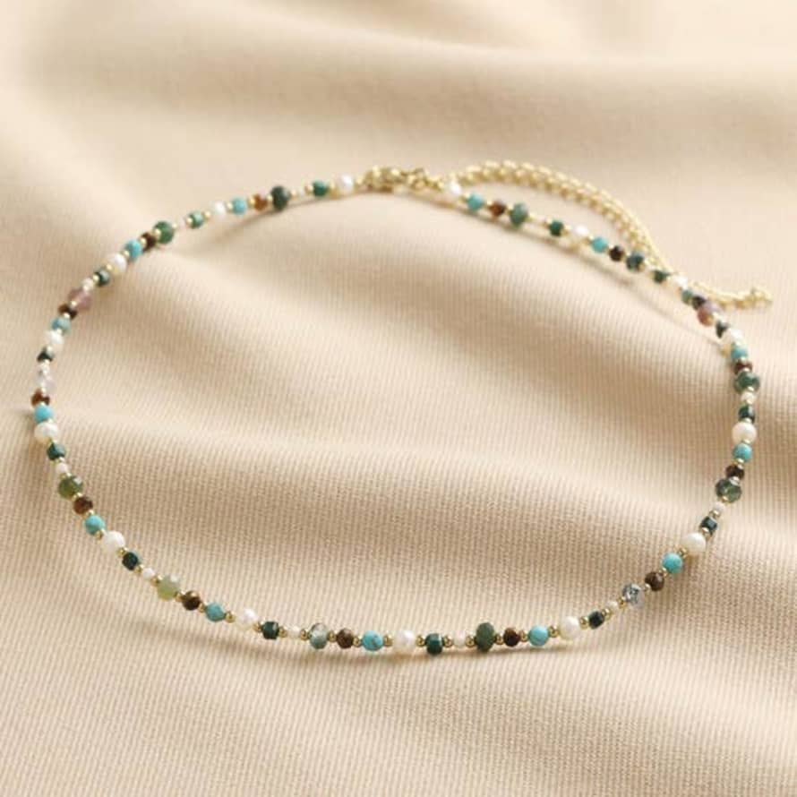 Lisa Angel Semi-Precious Stone Bead Necklace Green Blue
