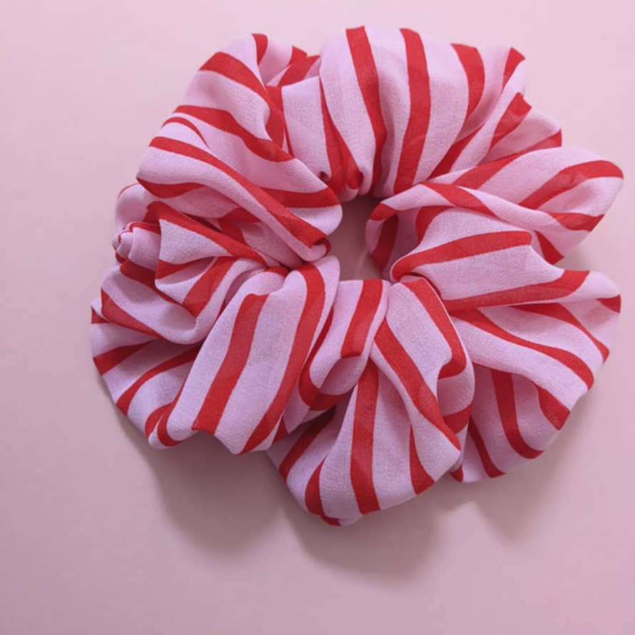 Custard Cloth Oversized Scrunchie | Pink and Red Stripe
