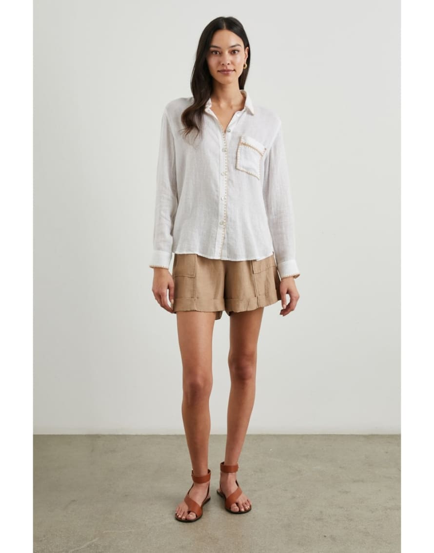 Rails Charli Overstitch Detail Shirt White Blanket Stitch