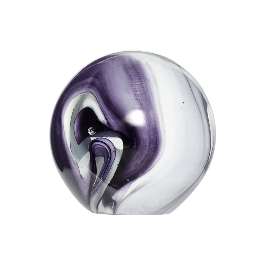 Hubsch Clear Glass Paperweight with Purple Swirls