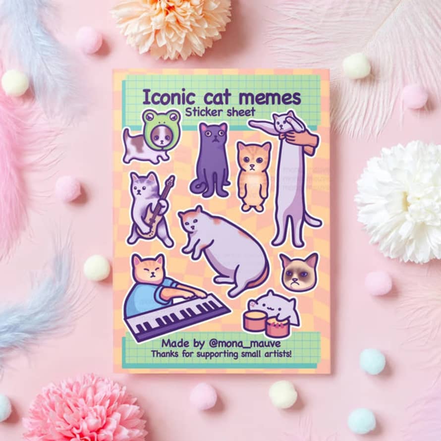 Mona Mauve Iconic Cat Memes Sticker Sheet
