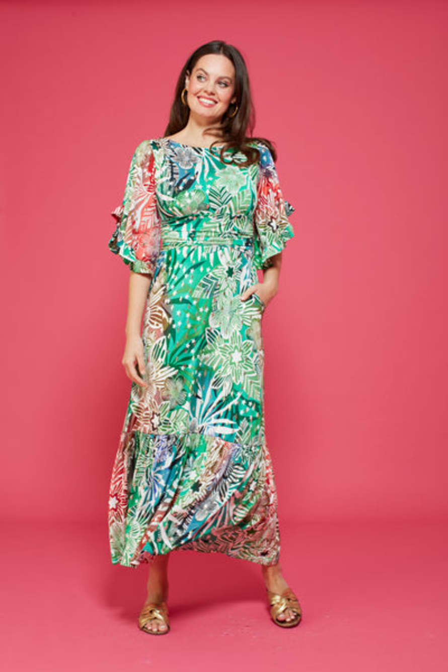 Onjenu Gabriella Dress In Tropical Gold Star Print