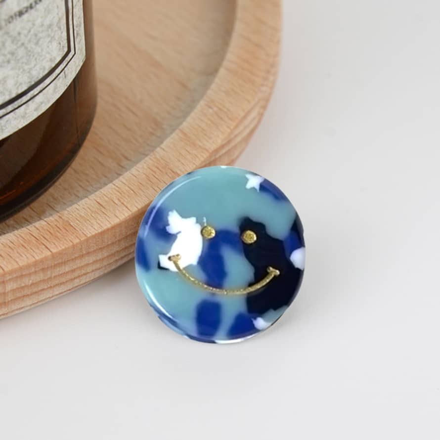 The Diva Soap | Small Cute Smiley Face Acetate Hair Clip | Blue
