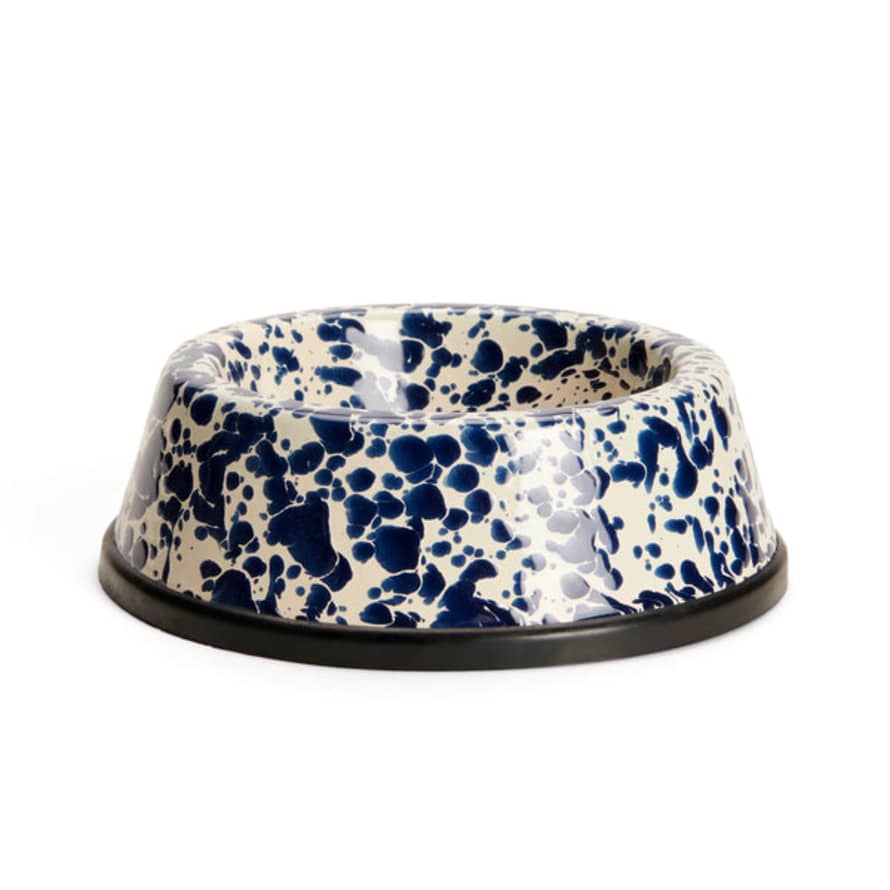 Crow Canyon Home Enamel Splatter Dog Bowl - Navy And Cream - Small