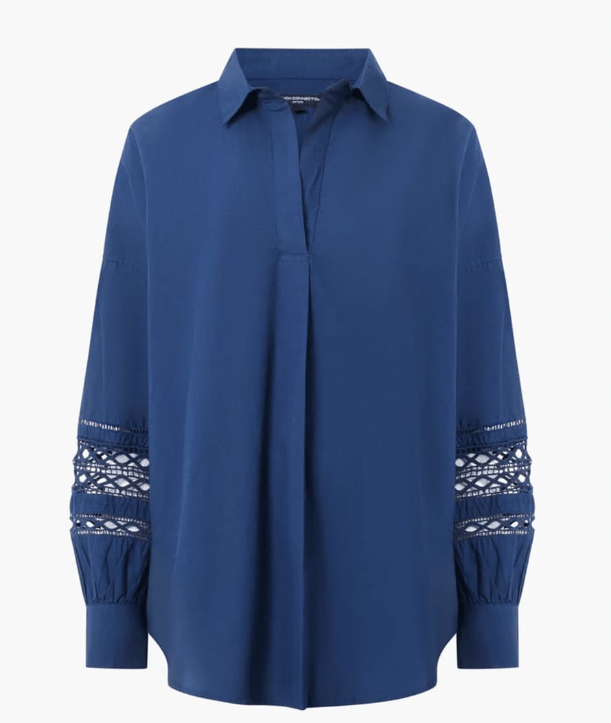 French Connection French Connection Rhodes Embroidered Long Sleeve Popover Shirt Midnight Blue