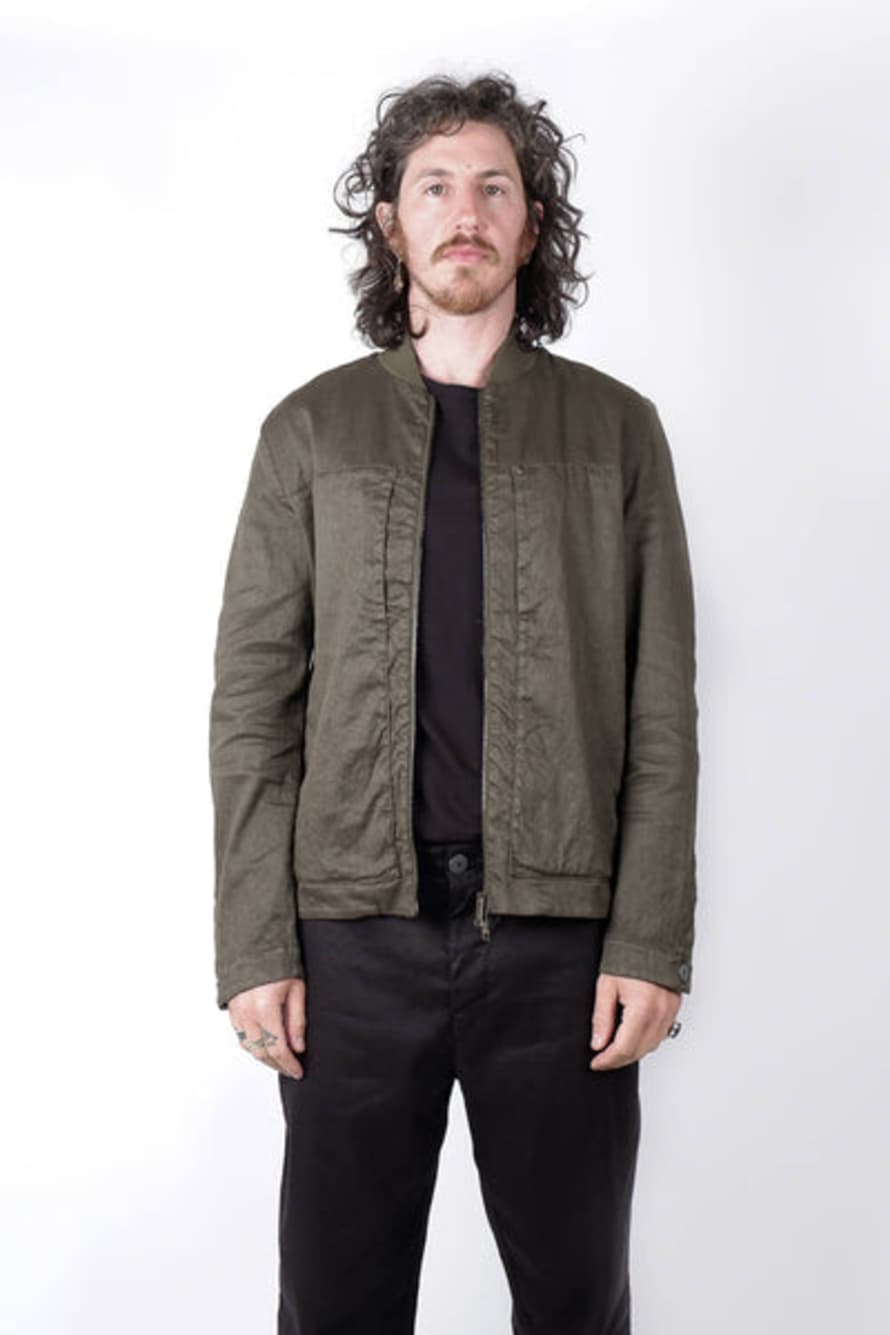 Transit Zip-up Linen/cotton Jacket Green