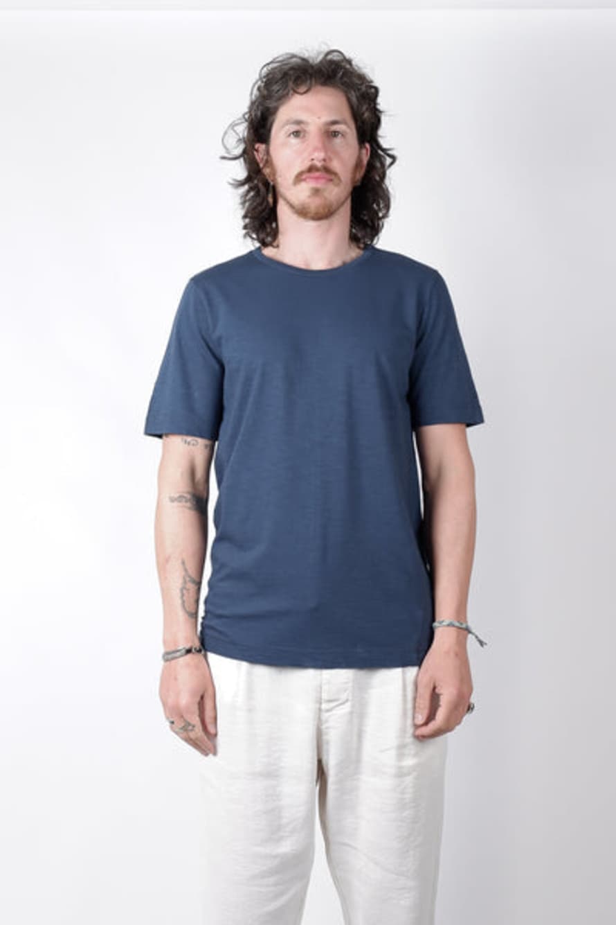 Transit Textured Detail Cotton T-shirt Blue