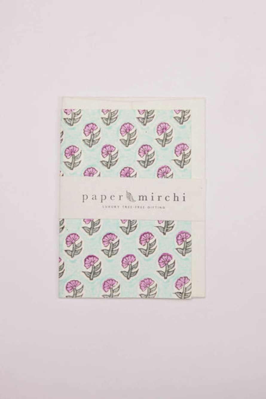 Paper Mirchi Hand Block Printed Greeting Card - Daisy Teal
