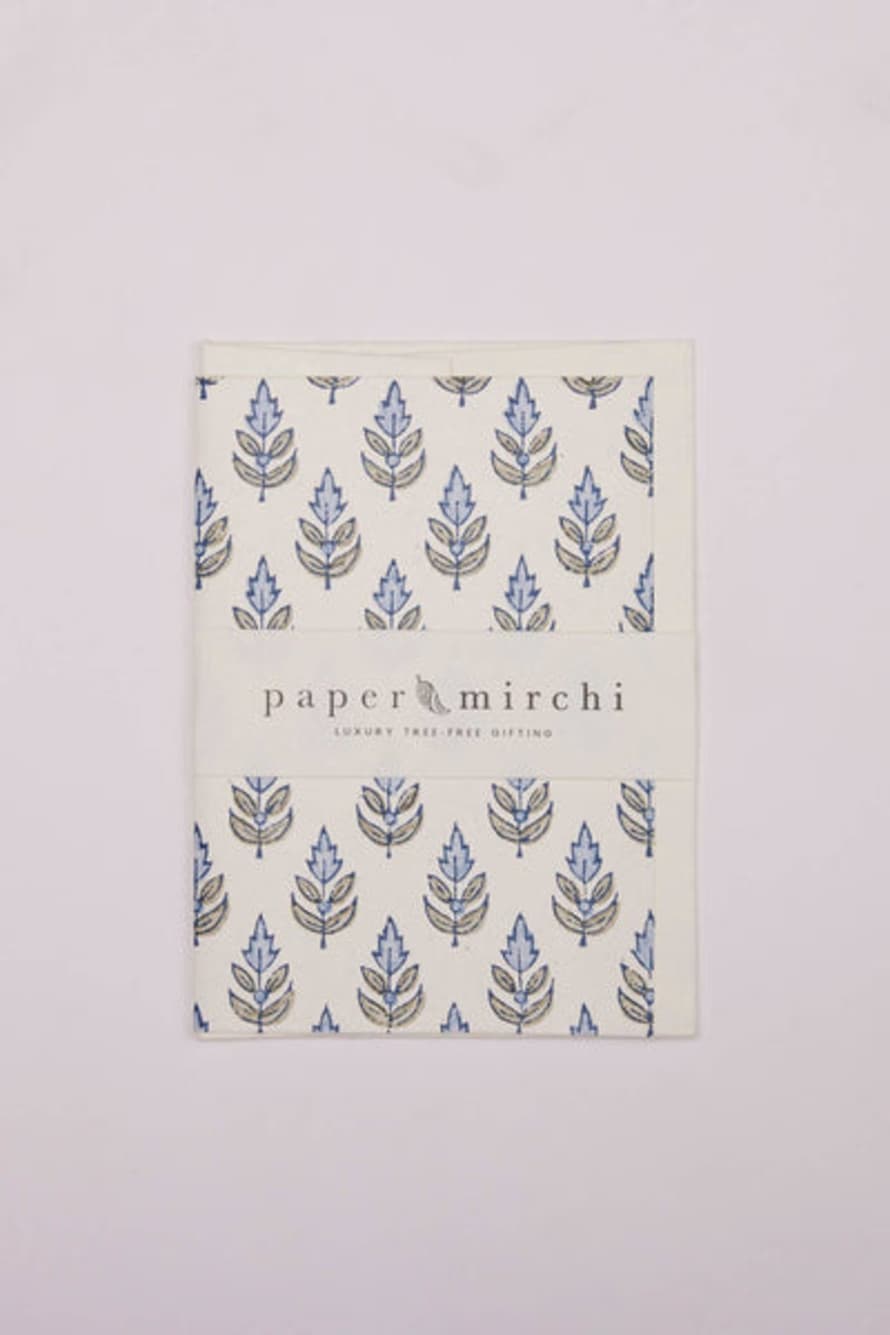 Paper Mirchi Hand Block Printed Greeting Card - Buti Blue Stone
