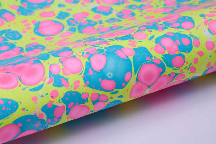 Paper Mirchi Hand Marbled Gift Wrap Sheets - Neon Stone