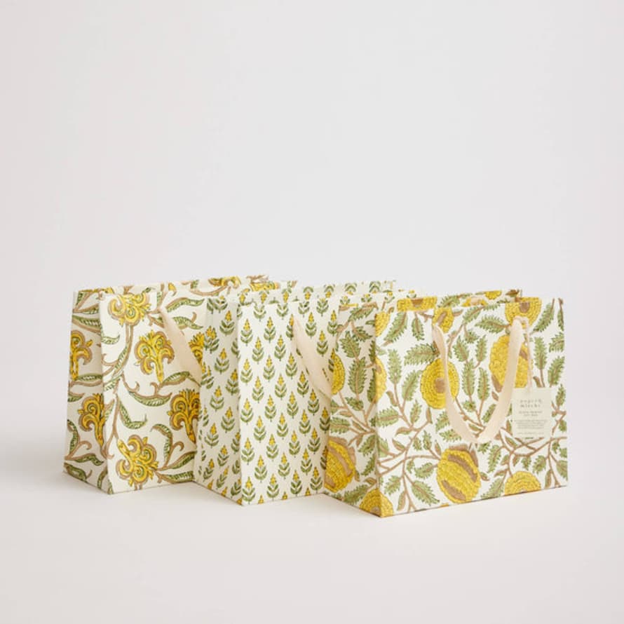 Paper Mirchi Hand Block Printed Gift Bags (medium) - Sunshine