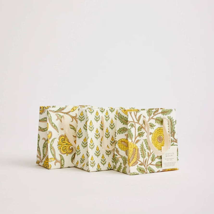 Paper Mirchi Hand Block Printed Gift Bags (small) - Sunshine