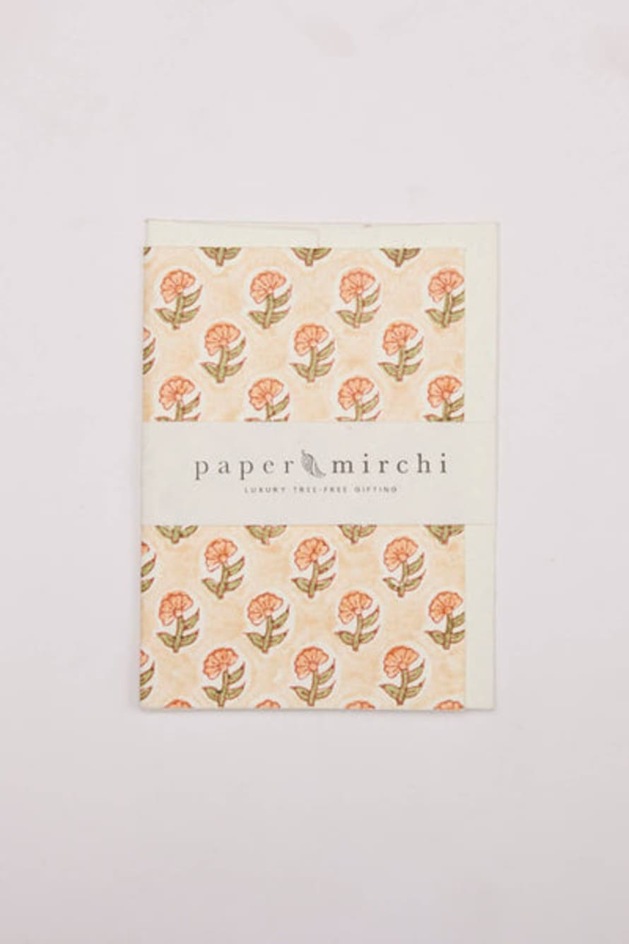 Paper Mirchi Hand Block Printed Greeting Card - Daisy Coral